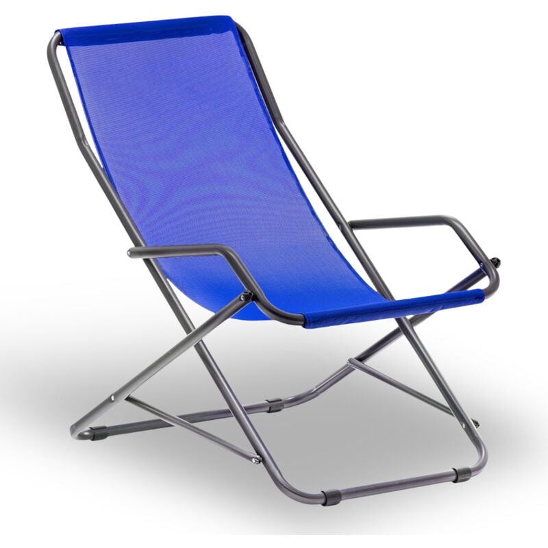 Chaise longue à bascule Creta en tube d'acier peint avec toile en pvc bleu