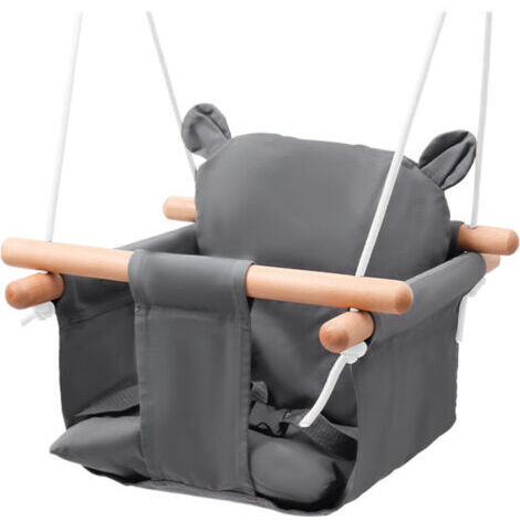 Balancoire Bebe, Siège de Balançoire, Balancoire Bebe Exterieur en Bois et Tissu, Cordes Réglables, Siege Bebe Balancoire pour Jardin Intérieur Extérieur, Gris