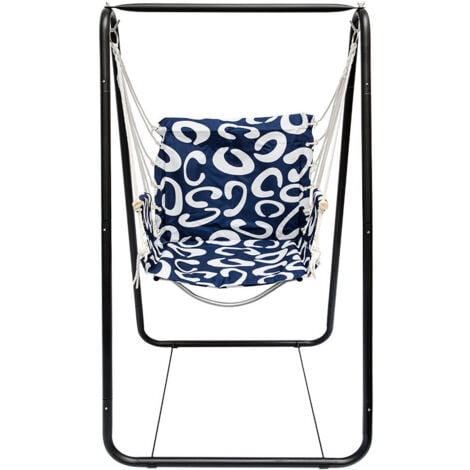 Balançoire complète: chaise + châssis en métal | Pour les enfants et les adultes | Avec accoudoirs et dossier | en nylon rembourrée | pour la maison et le jardin | bleu avec cercles