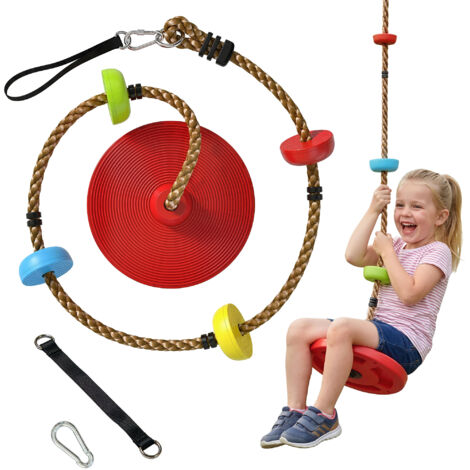 Balançoire corde escalade arbre plateforme siège disque ensemble jeux extérieur 3-8 ans rouge