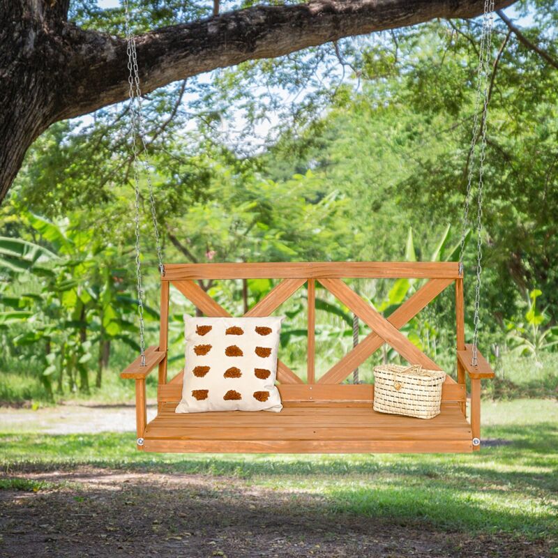 Maisonchic - Balançoire de 134 Cm pour Porche 2 Personnes Balancelle de Jardin en Bois Massif avec Chaînes Réglables Balançoire Suspendue Robuste