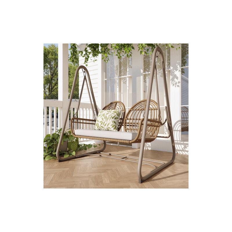 Balançoire de jardin, balançoire Hollywood avec dossier, ensemble de mobilier d'extérieur, balançoire double en rotin PE, 2 sièges, cadre de siège