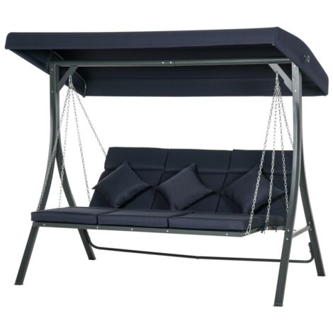 Balançoire de jardin Hollywood, 3 places, pare-soleil réglable, 198 x 118 x 168 cm, bleu foncé