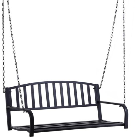Balançoire de jardin Hollywood Swing 2 places, banc suspendu en métal noir, 127 x 60 x 53 cm, idéale pour le jardin et la terrasse.