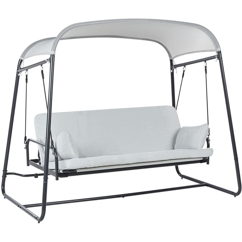 Balançoire de Jardin Moderne Siège en Maille en Polyester Cadre en Acier Gris Clair Marsciano