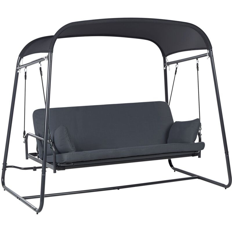 Balançoire de Jardin Moderne Siège en Maille en Polyester Cadre en Acier Gris Foncé Marsciano
