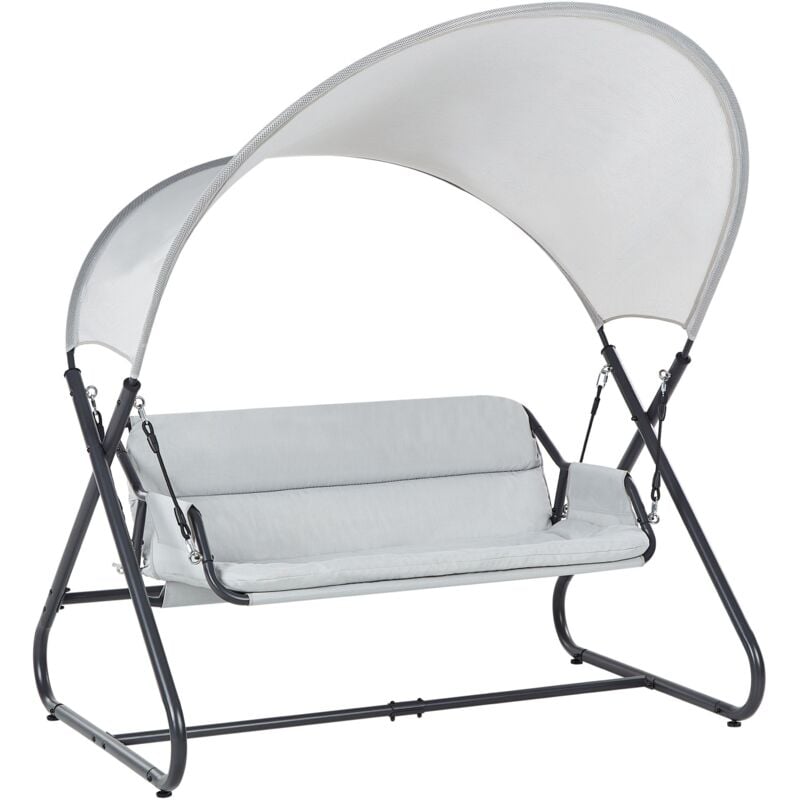 Balançoire de Jardin Moderne Siège en Polyester avec Auvent en Maille Cadre en Acier Gris Clair Solagna