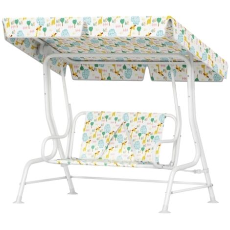 Balançoire de jardin pour enfants, structure en acier, 2 places, charge maximale 60 kg, blanche