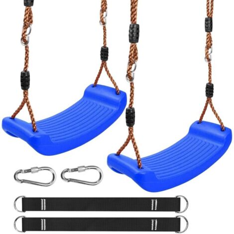 Balançoire D'extérieur/Intérieur Pour Enfants, Ensemble 2 Pièces Avec 4 Sangles De Hamac Et 4 Mousquetons, Siège/Planche De Balançoire Antidérapant, Bleu