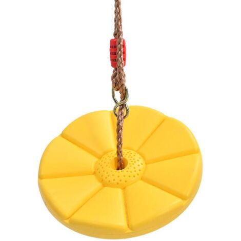 Balançoire disque pour enfants 2024Kids, siège de balançoire disque en plastique robuste pour jardin extérieur, jaune pétale