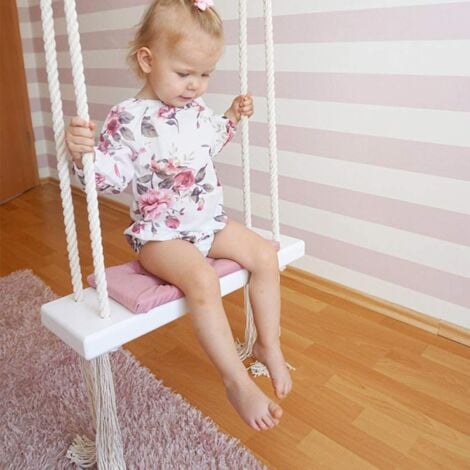 Balançoire en bois 50 kg - Balançoire en bois avec coussin en éponge - Balançoire pour jardin et intérieur - Balançoire en bois avec tapis en éponge - Pour enfants - Extérieur - Swing