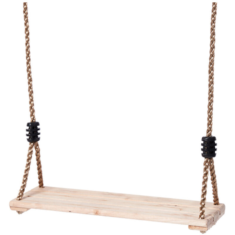 Balançoire en bois, banc plat d'extérieur avec corde de suspension en nylon réglable