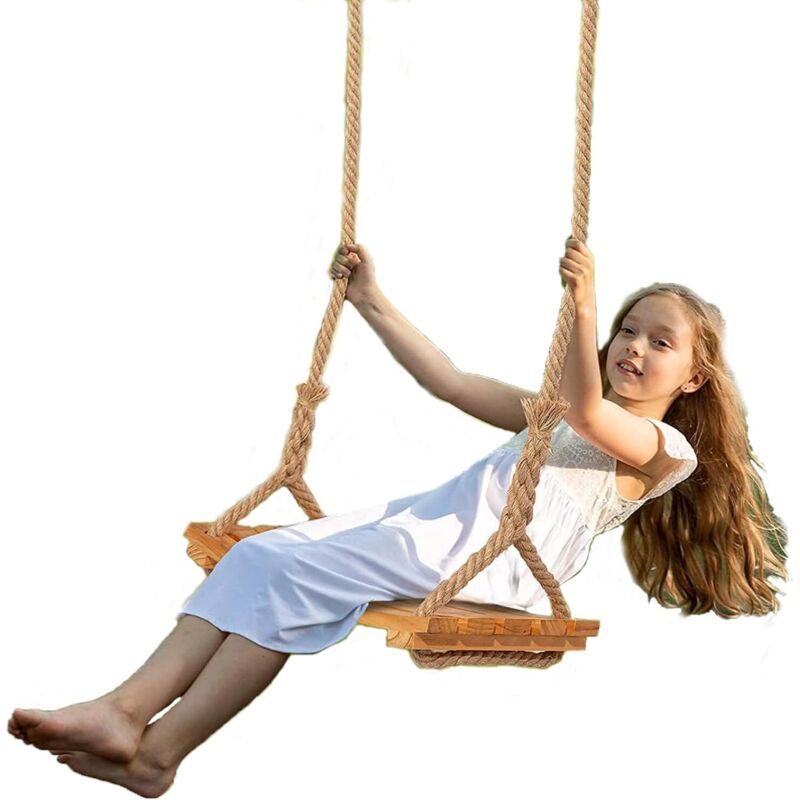 Balancoire en Bois pour Adultes,Balancoire Arbre Siège Bois Portique Assise Swing Corde Jute Réglable Durable pour Extérieur Max Poids 200kg 48 x 25