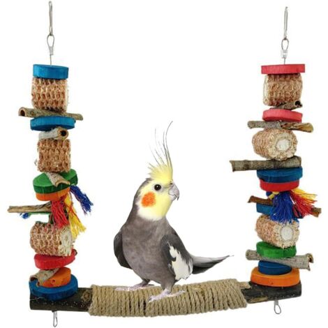 Balançoire en bois pour oiseaux - Jouet à mâcher pour perruches, perruches, calopsittes (Style-A)