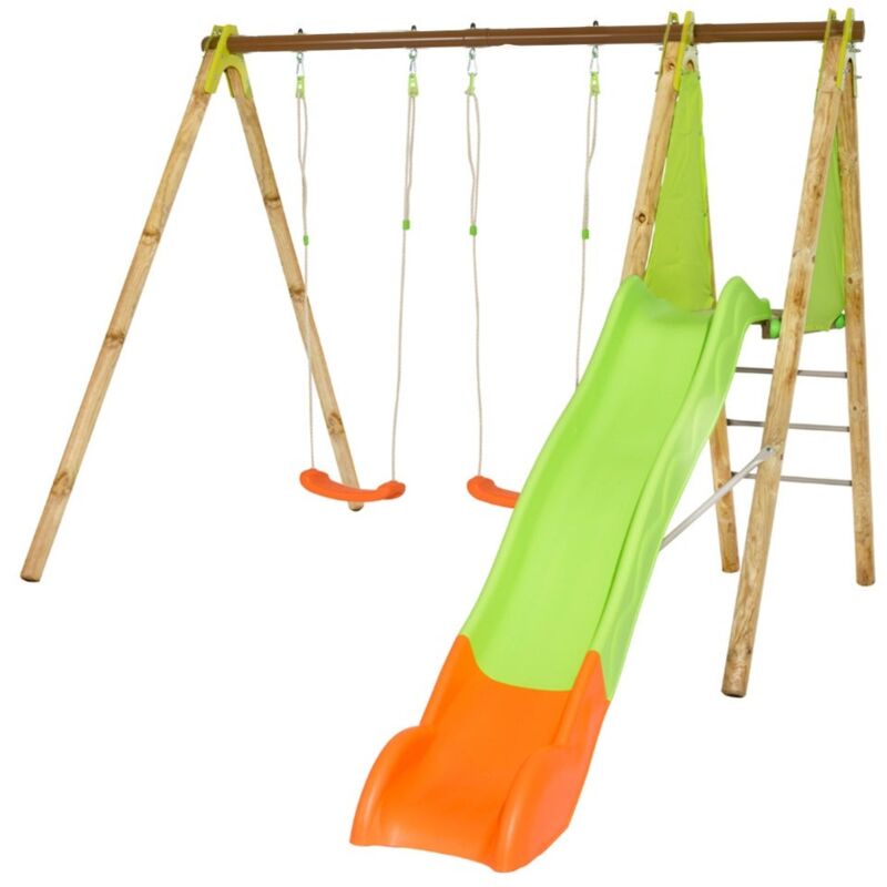 Trigano - Balançoire en bois poutre métal 2,30 m Techwood terroba - 4 enfants