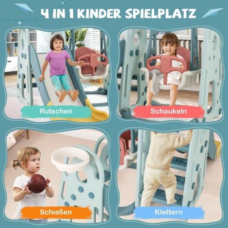 Balancoire enfant avec toboggan siege reglable en hauteur balancoire toboggan 4 en 1 panier de basket echelle pour enfant a partir de 18 mois 8