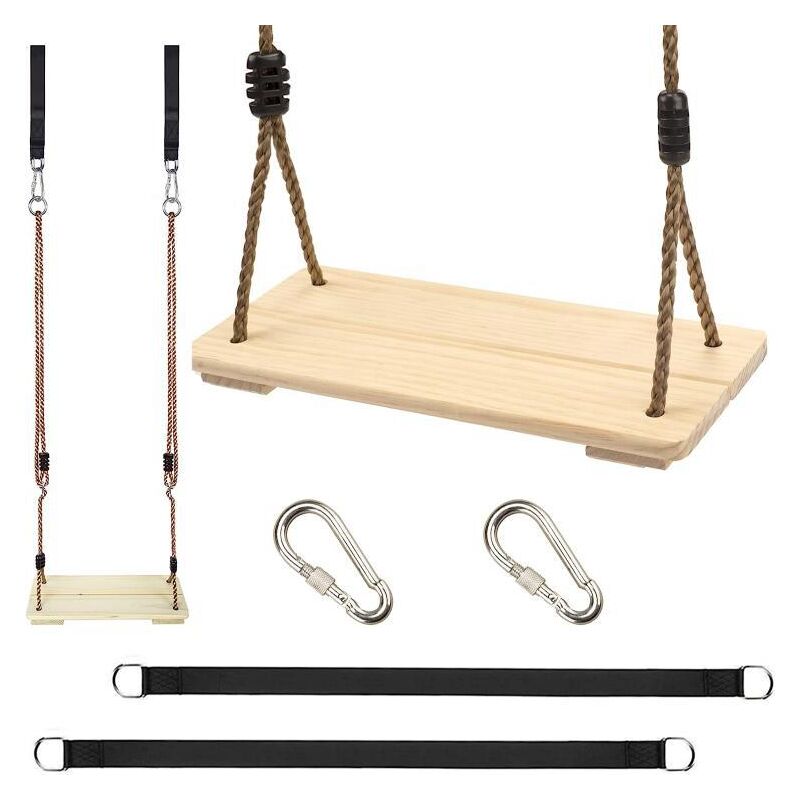 Balançoire Enfant en Bois, Balançoire Extérieure en Bois avec Corde de Chanvre réglable, pour l'intérieur et l'extérieur