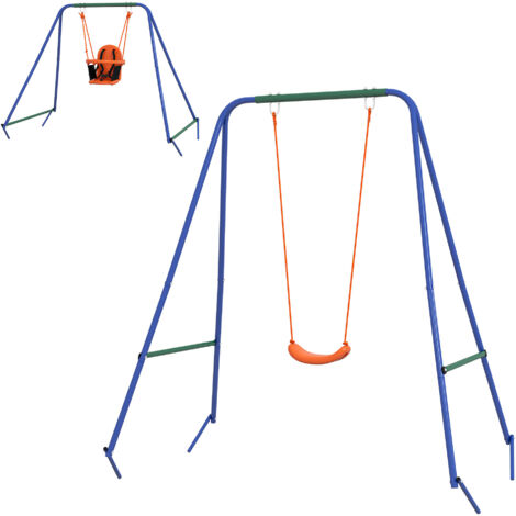Balançoire enfants et bébés : 1 siège enfant, 1 siège bébé, ceinture, 180x160x182 cm, orange