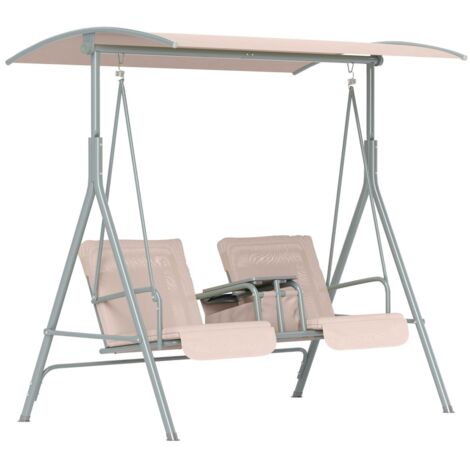 Balançoire extérieure 2 places avec auvent, porte-gobelet et poche, banc jardin charge 180kg, pour terrasse, beige 175x112x165cm