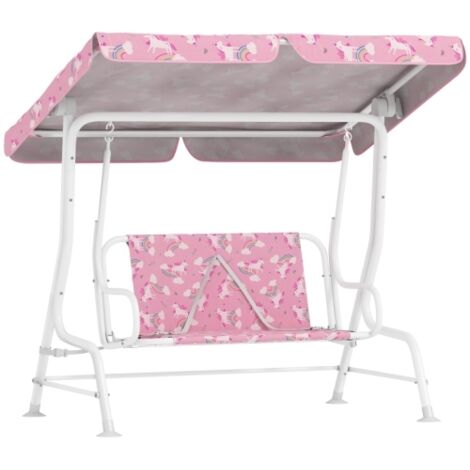 Balançoire Hollywood 2 places pour enfants, avec pare-soleil réglable et ceinture de sécurité, pour enfants de 3 à 6 ans jusqu'à 60 kg, rose