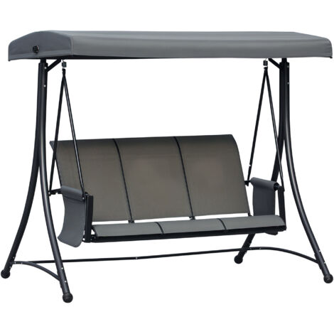 Balançoire Hollywood poche latérale jardin 3 places auvent solaire réglable banc porte-balai 300 kg jardin terrasse 196x128x172 cm gris foncé