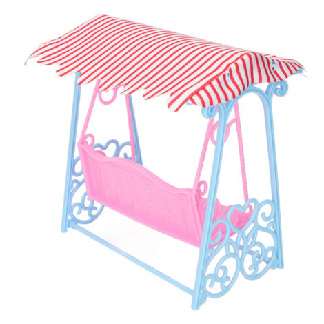 Balançoire Miniature pour Maison de Poupées avec Chaise et Support Bleu, Meuble de Décoration en Plastique Fin