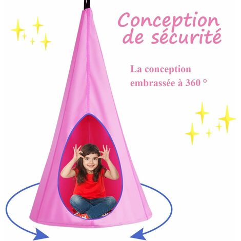Balançoire nid d’oiseau avec tente hamac à suspendu en forme nid, crochet, corde charge 115kg rose