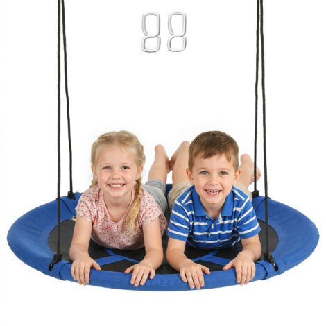 Balançoire nid d'oiseau Ronde balançoire Panier Ø 110 cm 4 Anneaux Inclus métal époxy Oxford Haute densité Bleu