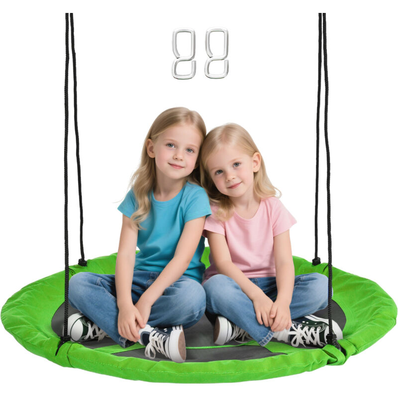 Outsunny - Balançoire nid d'oiseau ronde balançoire panier ø 110 cm 4 anneaux inclus métal époxy Oxford haute densité vert