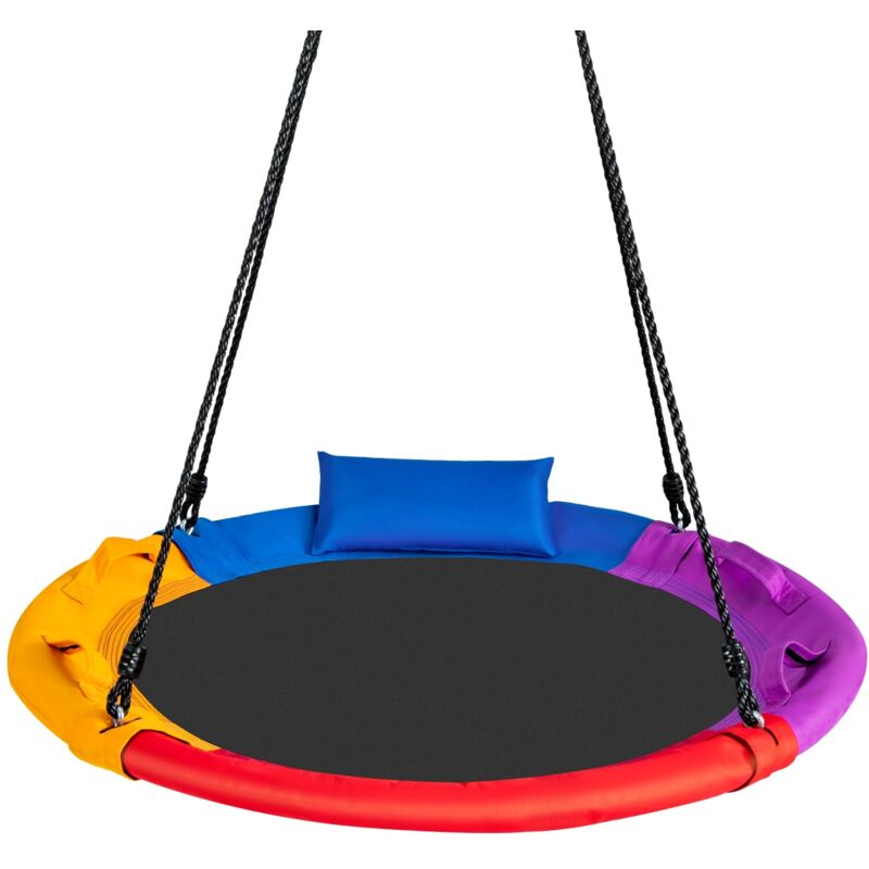 Helloshop26 - Balançoire nid d'oiseau ronde diamètre 100cm pour enfants avec oreiller et poignée hauteur réglable 100-180cm charge max 150 kg
