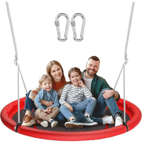 Balançoire Nid d'Oiseau Rouge Ø110 cm, Balançoire Ronde Suspendue pour Enfants et Famille, Balançoire de Jardin Extérieur avec Crochets, Installation Facile, Capacité Élevée