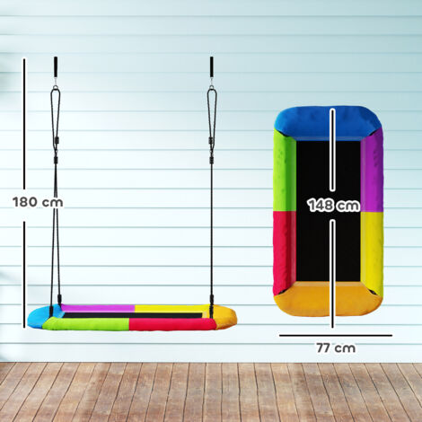 Balançoire nid, hauteur réglable, supportant jusqu'à 300 kg avec cordes ajustables, pour les enfants de 3 à 8 ans, 148 x 77 x 180 cm, multicolore