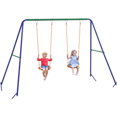 Balançoire portique enfants 2 sièges balançoire structure métal charge max 90 kg multicolore