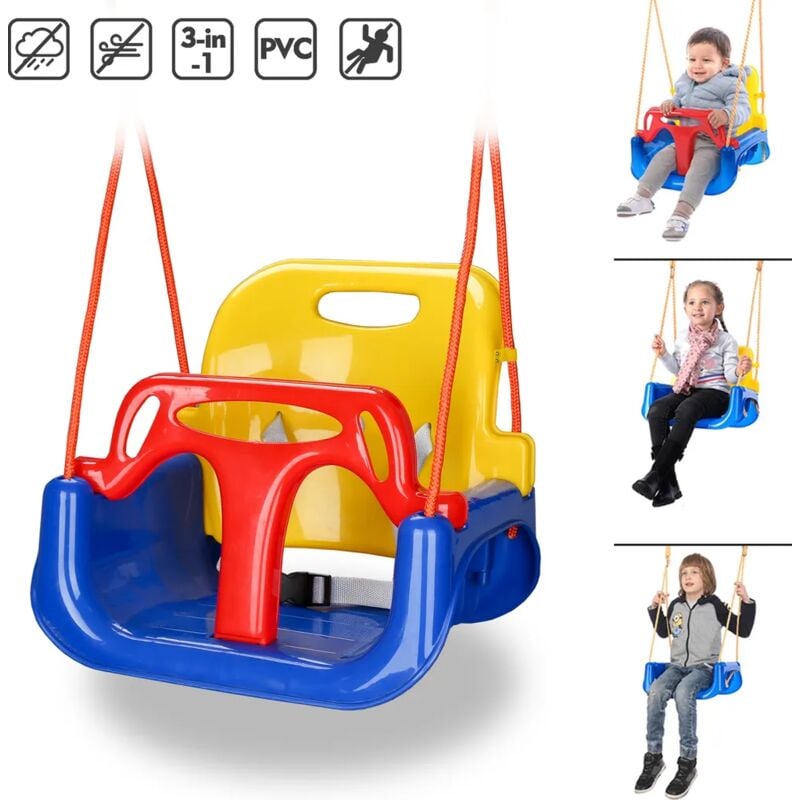 Kcvv - Balançoire pour enfants siège trois en un balançoire de jardin amovible avec ceinture de sécurité 1,62 kg