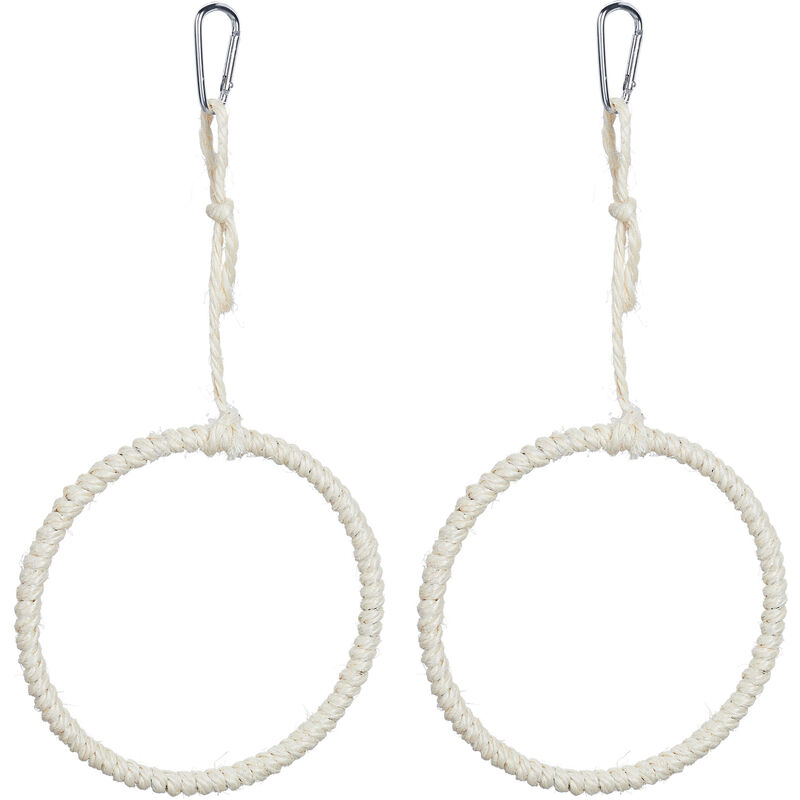 Balançoire pour oiseaux, lot de 2, anneau, 15 cm, jouet perruche, canari, mousquetons, herbiers marins, nature - Relaxdays