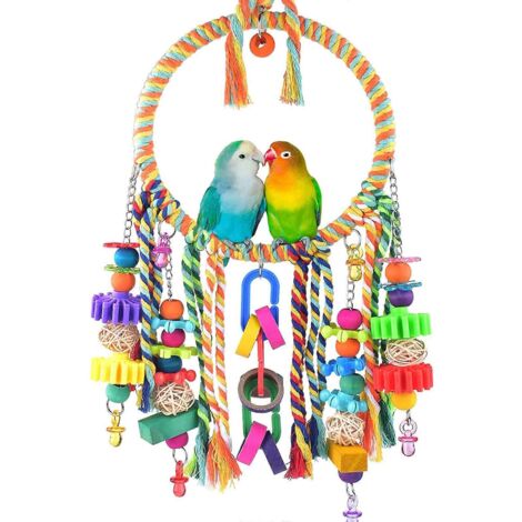 Balançoire pour perroquet, perchoir en corde colorée, jouet à mâcher pour oiseaux en bois et plastique