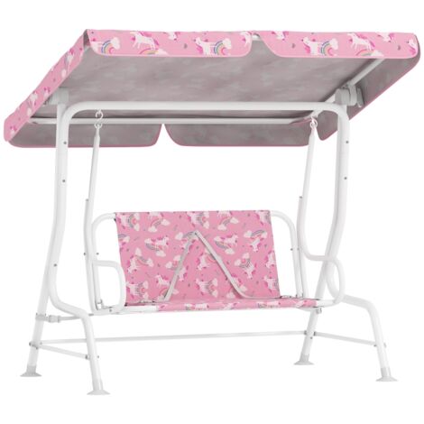 Balançoire pour porche pour enfants à deux places avec auvent solaire réglable,ceinture de sécurité,pour enfants de 3 à 6 ans jusqu’à 60 kg de rose