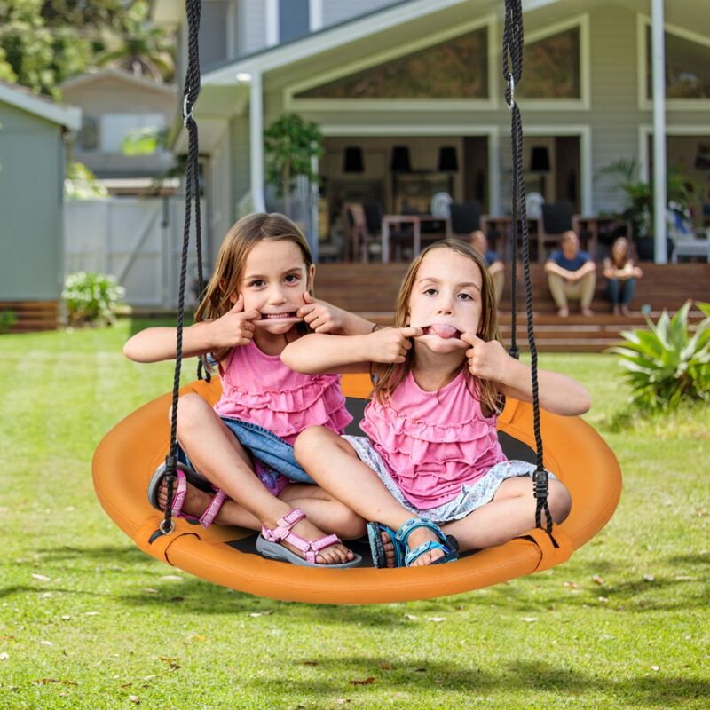 Design In - Balançoire Soucoupe 102CM Enfants Siège Circulaire Volant Cordes Mousquetons Réglables Tissu Oxford Imperméable Orange CW93055