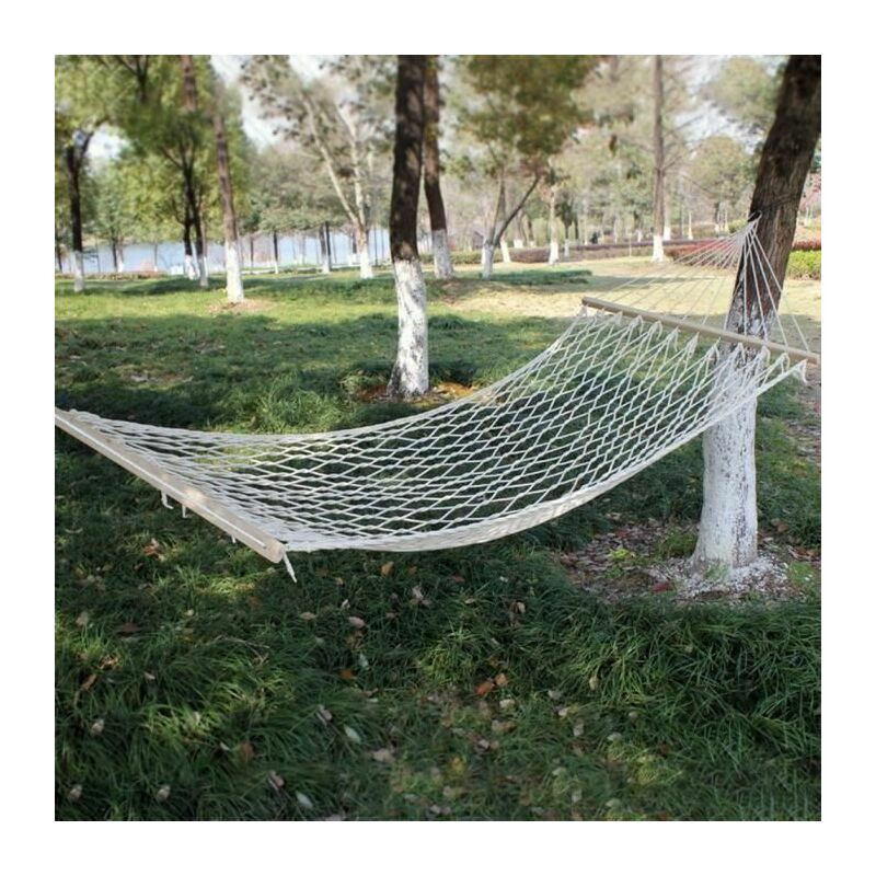 Balançoire suspendue intérieure extérieure de bâton en bois de corde de coton de hamac de maille simple portativeExtérieur