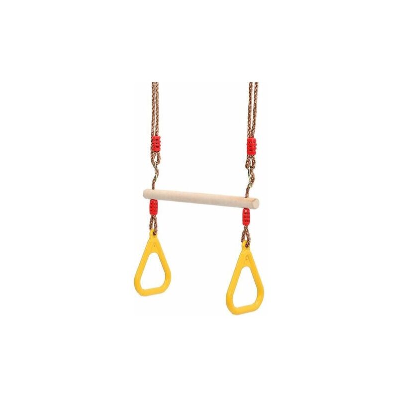 Jalleria - Balançoire trapèze en bois avec anneau de gymnastique Portique pour enfants toboggan jouer jardin extérieur intérieur (jaune)