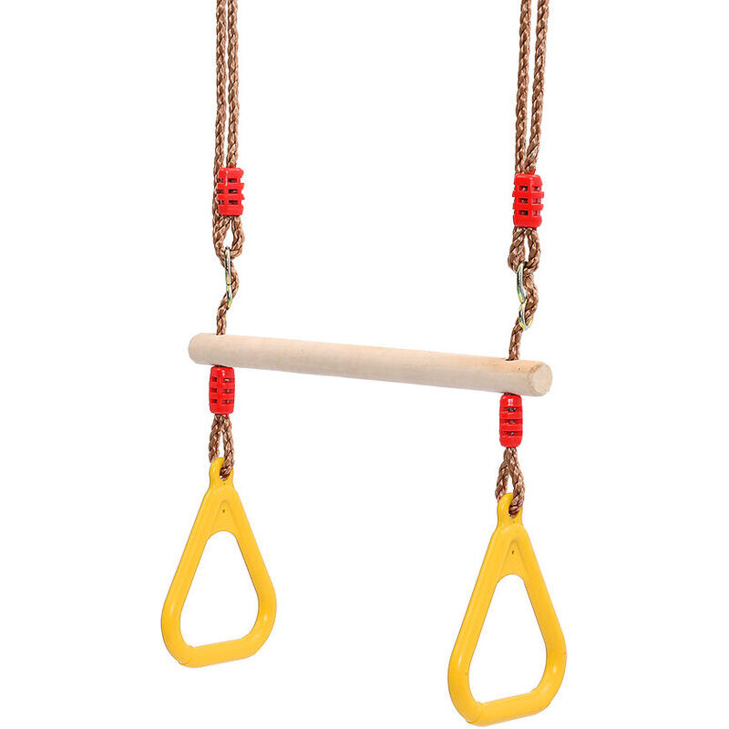 Balançoire trapèze en bois avec anneau de gymnastique Portique pour enfants toboggan jouer jardin extérieur intérieur (jaune)