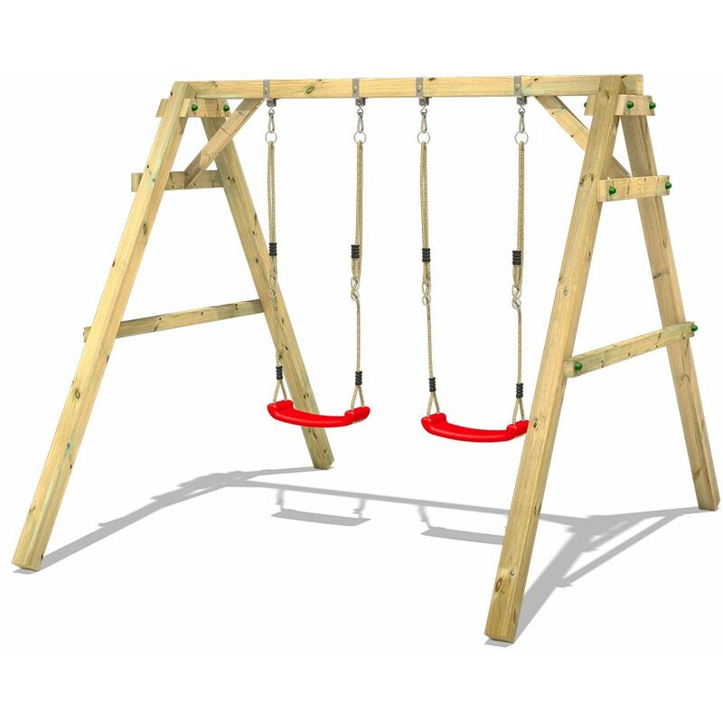 Portique balançoire Aire de jeux Sky Dancer Prime avec extension d'escalade Portique bois pour enfants - rouge - rouge - Wickey