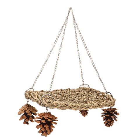 Balançoires en jonc de mer pour oiseaux, sûres et saines, fabriquées à la main, pour lutter contre l'ennui. Jouets muraux à mâcher pour oiseaux, avec chaînes et pommes de pin.