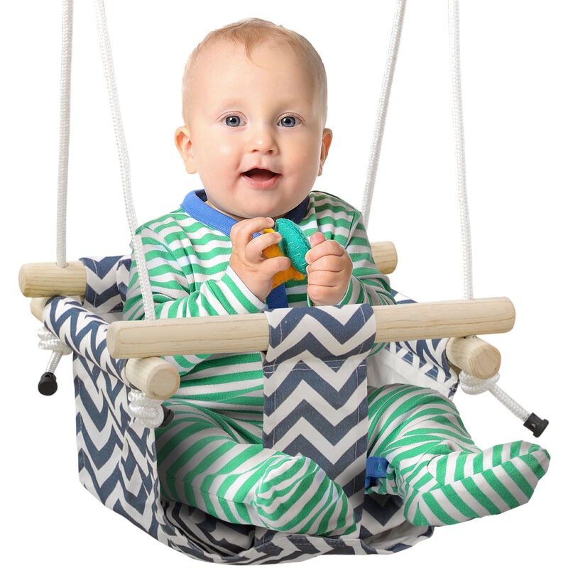 Aiyaplay - Balançoire bébé enfant siège bébé balançoire réglable barre sécurité accessoires inclus coton bleu blanc
