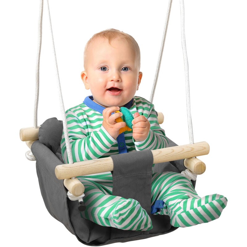 Balançoire bébé enfant siège bébé balançoire réglable barre sécurité accessoires inclus coton gris