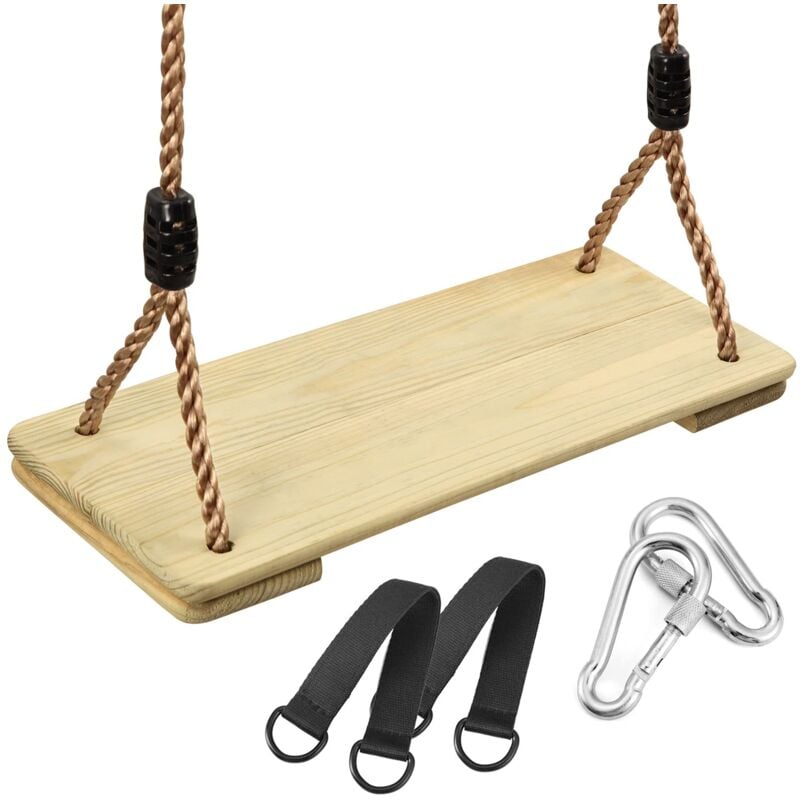 WAY - Balançoire en Bois pour Enfant et Adulte - Siège avec Corde de Chanvre Réglable - Swing Outdoor