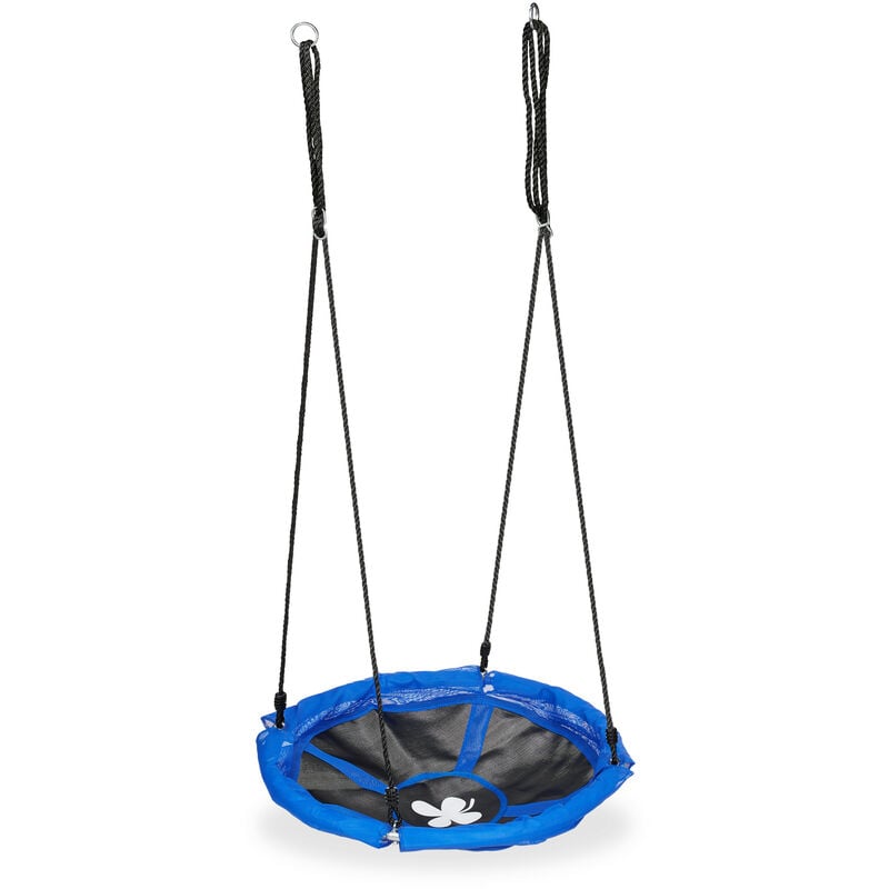 Balançoire nid d'oiseau, enfants & adultes, hauteur réglable, 100 kg, extérieur, diamètre : 90 cm, noir-bleu - Relaxdays