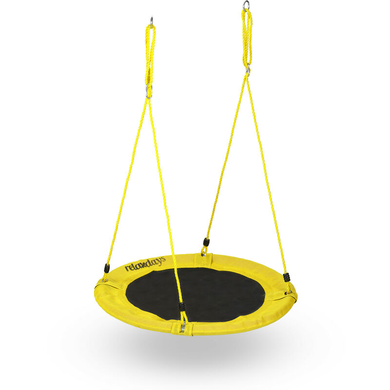 Balançoire nid d'oiseau, ronde, diamètre 90 cm, enfants & adultes, hauteur réglable, jusqu'à 100 kg, jaune - Relaxdays