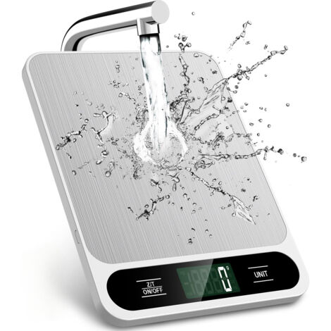 Balanza de cocina blanca, 10 kg (22 libras), digital, en gramos y onzas.