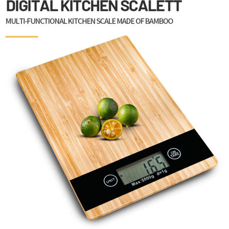 Balanza de cocina con panel de bambú, portátil, multifuncional, balanza electrónica de alta precisión.